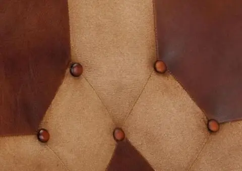 Scaun balansoar cu taburet, maro, piele naturală și pânză - 5/5