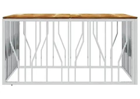 Măsuță de cafea, argintiu, oțel inoxidabil și lemn masiv acacia - 4/5