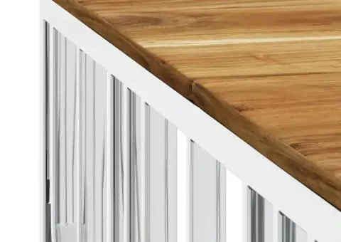 Măsuță de cafea, argintiu, oțel inoxidabil și lemn masiv acacia - 5/5