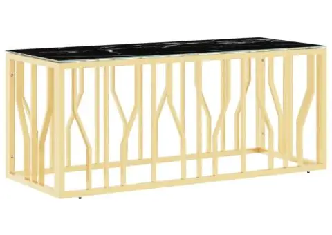 Masă de cafea, auriu, 110x45x45 cm, oțel inoxidabil și sticlă - 2/5