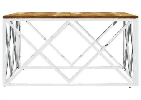 Măsuță de cafea, argintiu, oțel inoxidabil și lemn masiv acacia - 4/5