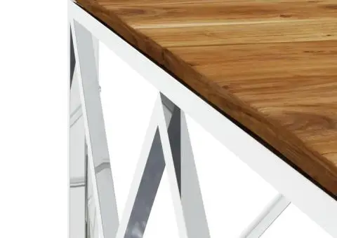 Măsuță de cafea, argintiu, oțel inoxidabil și lemn masiv acacia - 5/5