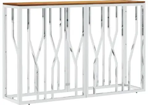 Măsuță de cafea, argintiu, oțel inoxidabil și lemn masiv acacia - 2/5