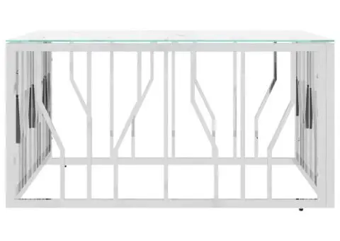 Masă de cafea, argintiu, 80x80x40 cm, oțel inoxidabil și sticlă - 4/5