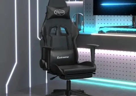 Scaun de gaming cu suport picioare, negru, piele ecologică - 1/5