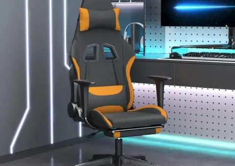 Scaun de gaming cu suport picioare, negru și oranj, textil - 1/5