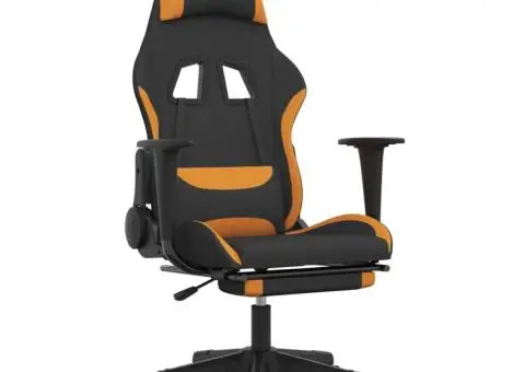 Scaun de gaming cu suport picioare, negru și oranj, textil - 2/5