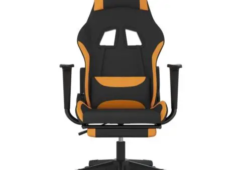 Scaun de gaming cu suport picioare, negru și oranj, textil - 3/5