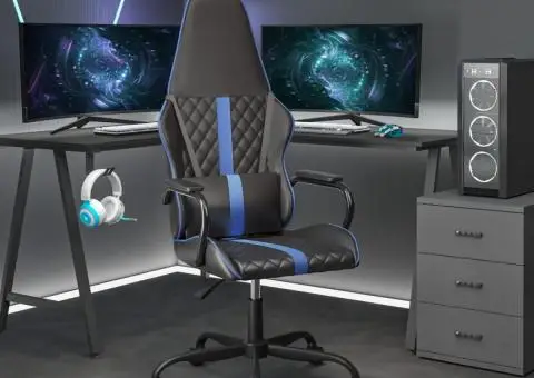 Scaun de jocuri, negru și albastru, piele ecologică - 1/5