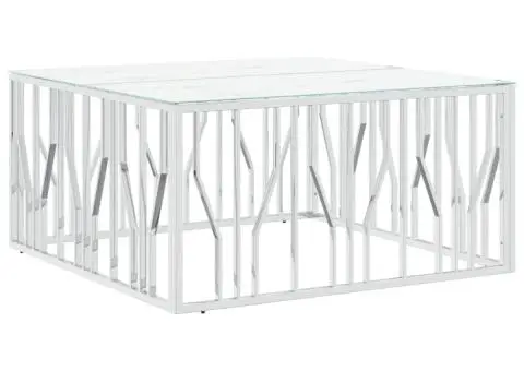 Masă de cafea, argintiu, 100x100x50 cm, oțel inoxidabil/sticlă - 2/5