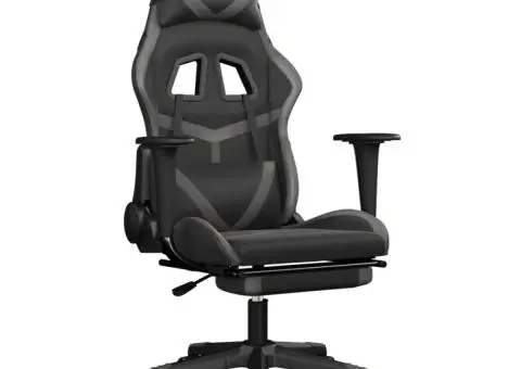 Scaun de gaming cu suport picioare, negru/gri, piele ecologică - 2/5