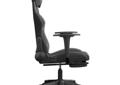 Scaun de gaming cu suport picioare, negru/gri, piele ecologică - 4/5