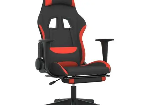 Scaun de gaming cu suport picioare, negru și roșu, textil - 2/5