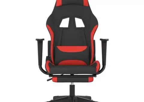 Scaun de gaming cu suport picioare, negru și roșu, textil - 3/5