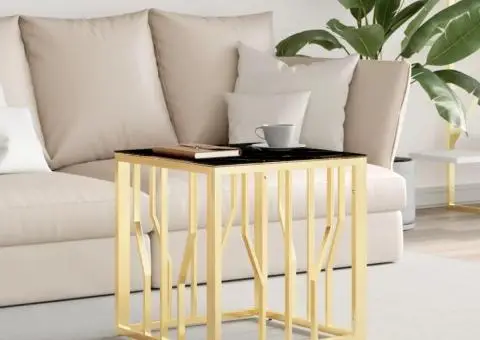 Masă de cafea, auriu, 50x50x50 cm, oțel inoxidabil și sticlă - 1/5