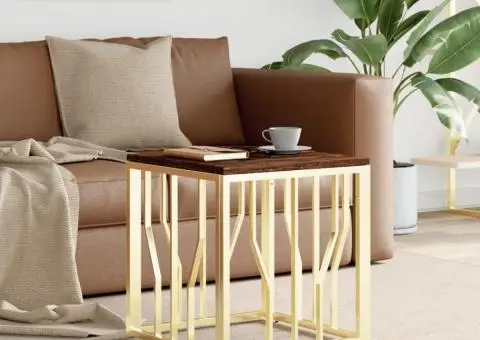 Măsuță de cafea, auriu, oțel inoxidabil și lemn masiv reciclat - 1/5