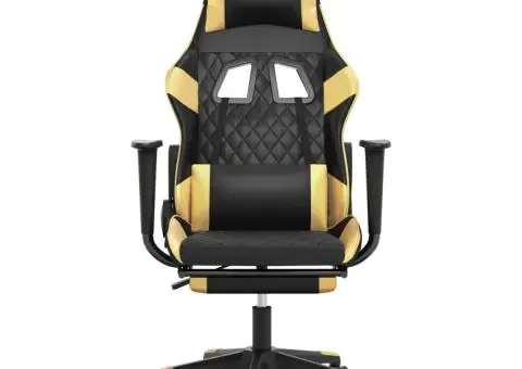 Scaun de gaming cu suport picioare negru/auriu, piele ecologică - 3/5