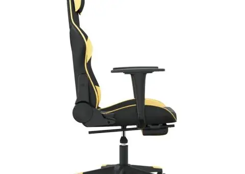 Scaun de gaming cu suport picioare negru/auriu, piele ecologică - 4/5