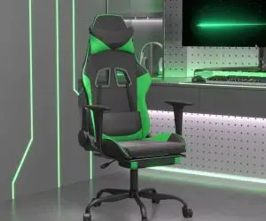 vidaXL Scaun de gaming cu suport picioare negru/verde, piele ecologică