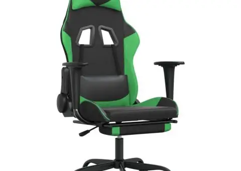 Scaun de gaming cu suport picioare negru/verde, piele ecologică - 2/5