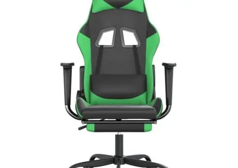 Scaun de gaming cu suport picioare negru/verde, piele ecologică - 3/5