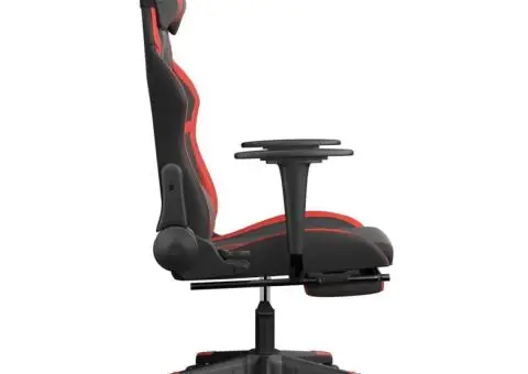 Scaun de gaming cu suport picioare, negru/roșu, piele ecologică - 4/5