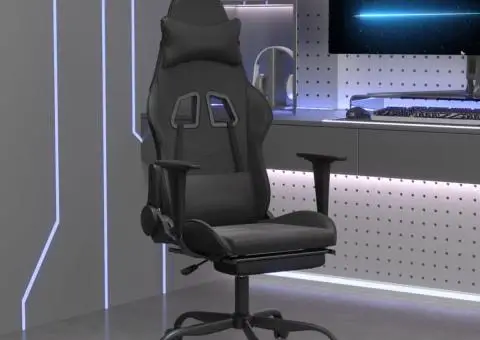 Scaun de gaming cu suport picioare, negru, piele ecologică - 1/5