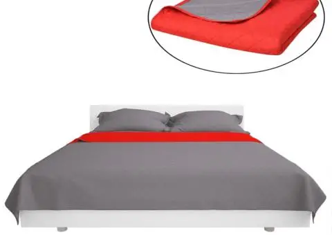Cuvertură matlasată cu două fețe, 220 x 240 cm, roșu și gri - 2/5