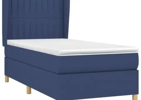 Pat box spring cu saltea, albastru, 90x200 cm, textil - 3/5