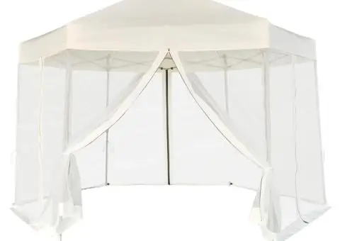 Marchiză pliabilă hexagonală, 6 pereți, alb crem, 3,6 x 3,1 m - 1/5