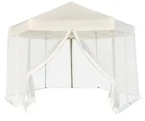 vidaXL Marchiză pliabilă hexagonală, 6 pereți, alb crem, 3,6 x 3,1 m