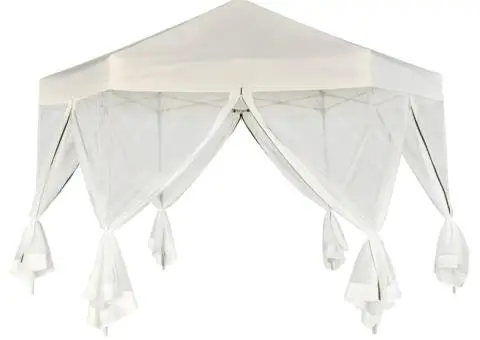 Marchiză pliabilă hexagonală, 6 pereți, alb crem, 3,6 x 3,1 m - 3/5