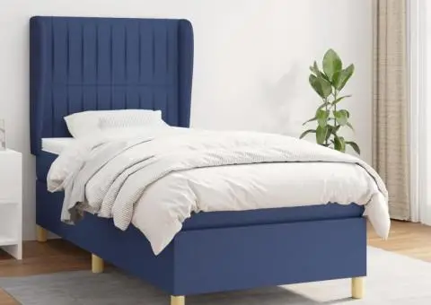 Pat box spring cu saltea, albastru, 100x200 cm, textil - 1/5