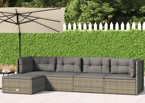 Set mobilier de grădină cu perne, 5 piese, gri, poliratan - 1/5