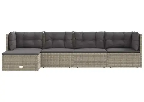 Set mobilier de grădină cu perne, 5 piese, gri, poliratan - 4/5