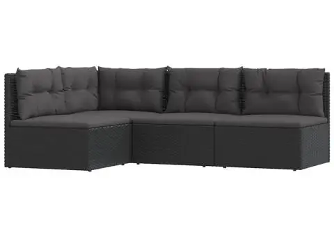 Set mobilier relaxare grădină 4 piese cu perne poliratan negru - 2/5