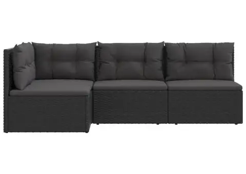 Set mobilier relaxare grădină 4 piese cu perne poliratan negru - 4/5