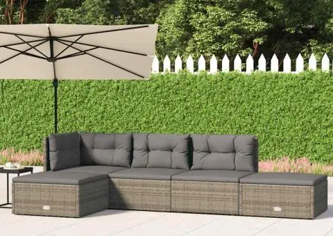 Set mobilier de grădină cu perne, 5 piese, gri, poliratan - 1/5