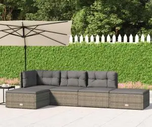 vidaXL Set mobilier de grădină cu perne, 5 piese, gri, poliratan