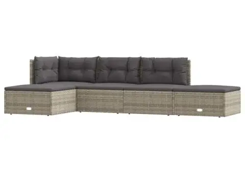 Set mobilier de grădină cu perne, 5 piese, gri, poliratan - 2/5