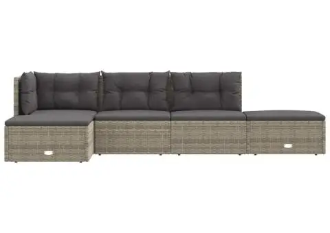 Set mobilier de grădină cu perne, 5 piese, gri, poliratan - 4/5