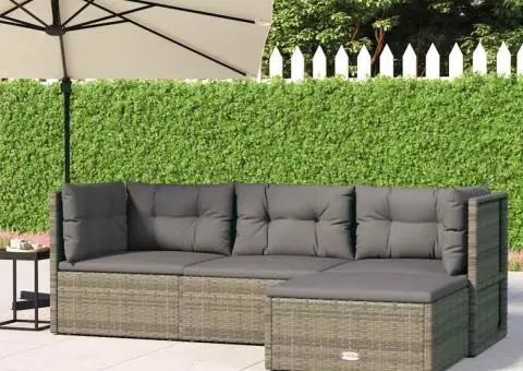 Set mobilier de grădină cu perne, 4 piese, gri, poliratan - 1/5