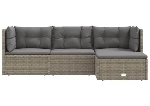 Set mobilier de grădină cu perne, 4 piese, gri, poliratan - 4/5