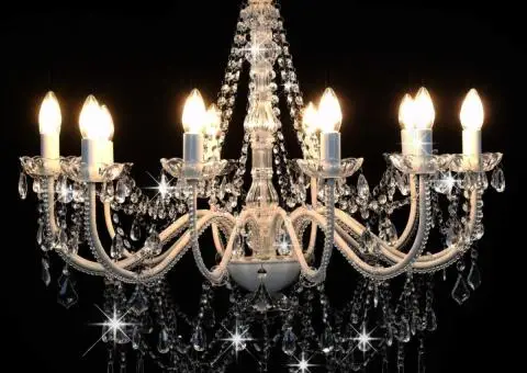 Candelabru cu mărgele, alb, 12 becuri E14 - 3/5