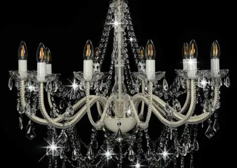 Candelabru cu mărgele, alb, 12 becuri E14 - 4/5