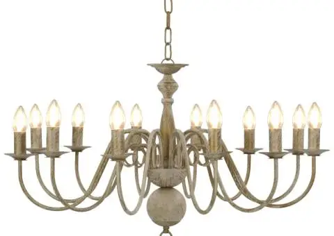 Candelabru, alb vintage, 12 becuri E14 - 1/5