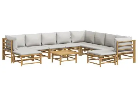 Set mobilier de grădină cu perne gri deschis, 11 piese, bambus - 3/5
