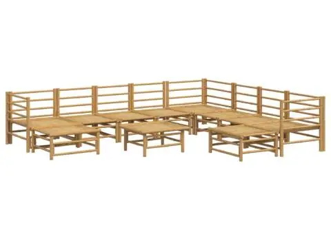 Set mobilier de grădină cu perne gri deschis, 11 piese, bambus - 4/5