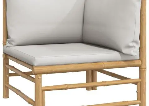 Set mobilier de grădină cu perne gri deschis, 11 piese, bambus - 5/5