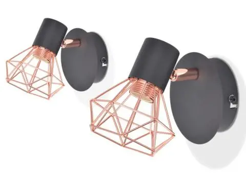 Lampă de perete 2 buc, E14, negru și arămiu - 1/5